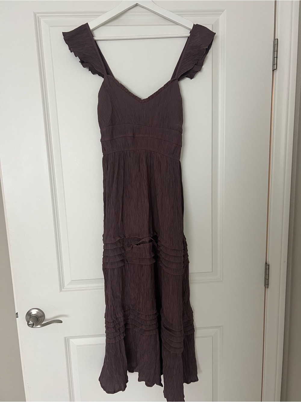 Scoop-Neck Plumb Maxi Dress with Ruffle Straps